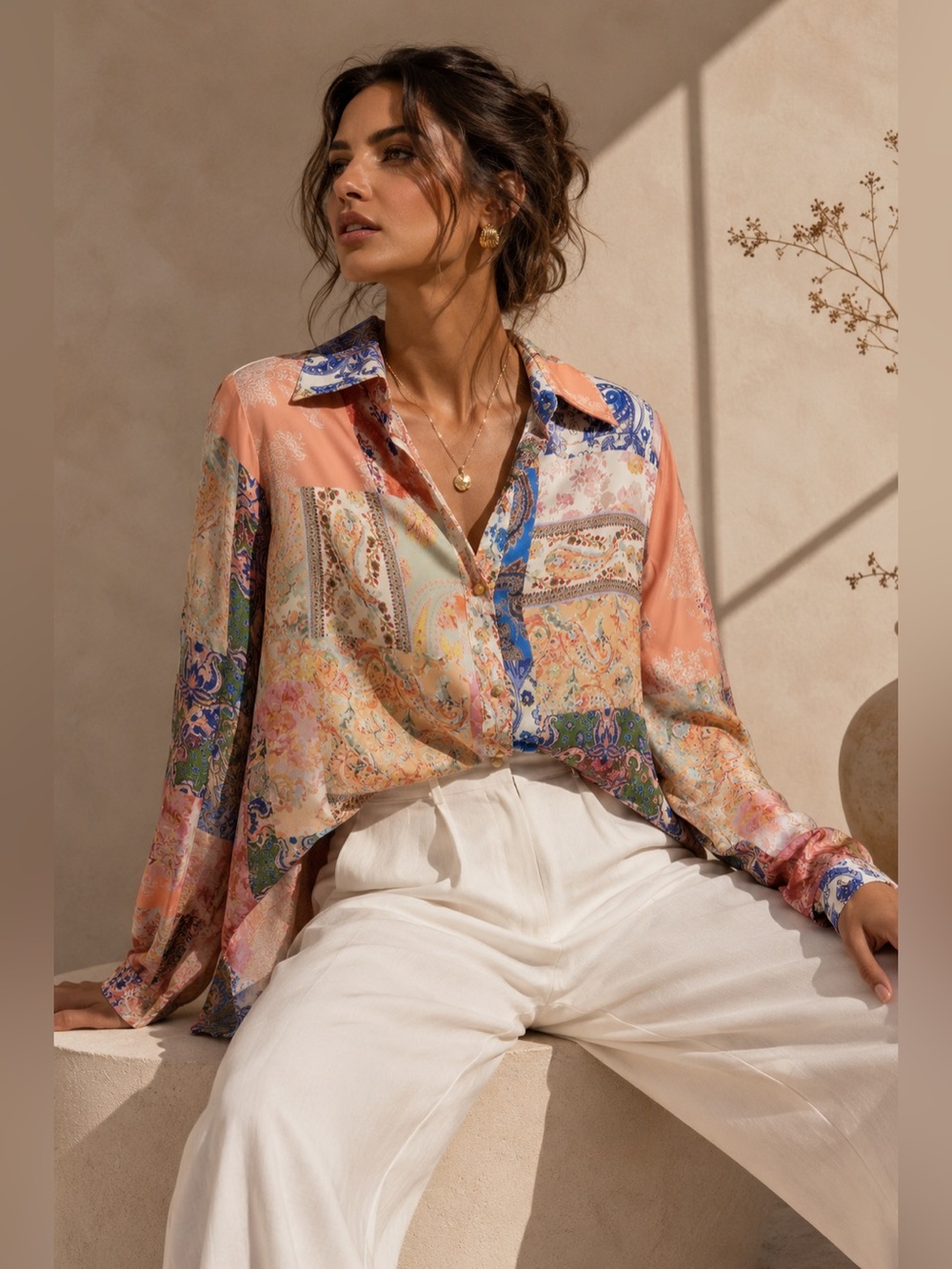 Rachel Zoe Patchwork Paisley Floral Blouse Oversized Small | Zimmermann Vibes - Picture 9 of 10